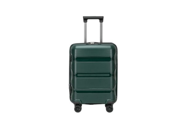 Achetez cette valise extensible vert foncé rigide et à roulette