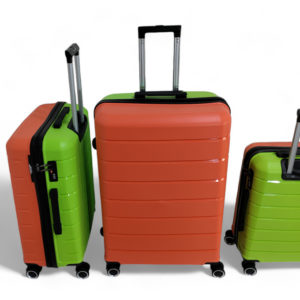 trio de valise double couleur vert et orange en pp incassable