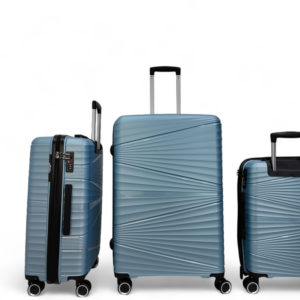 Set de trois valises en polypropylène incassable bleu métallique